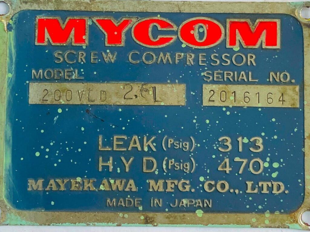 Mycom Mayekawa 200VLD 2.6L Industrial Screw Compressor